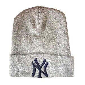 New York Yankees Embroidered Beanie Hat Unisex Gray - One Size